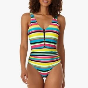 Anne Cole Multi-Color Center Front Tab Over-The-Shoulder One-Piece. NWT